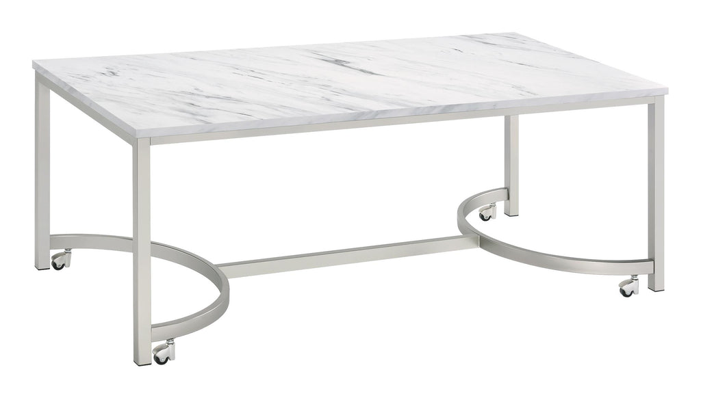 Leona Coffee Table with Casters White and Satin Nickel image