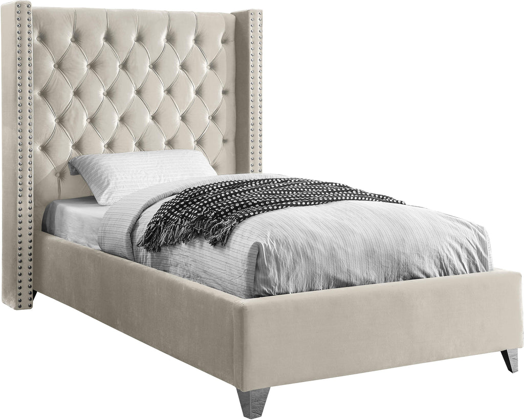 Aiden Cream Velvet Twin Bed image